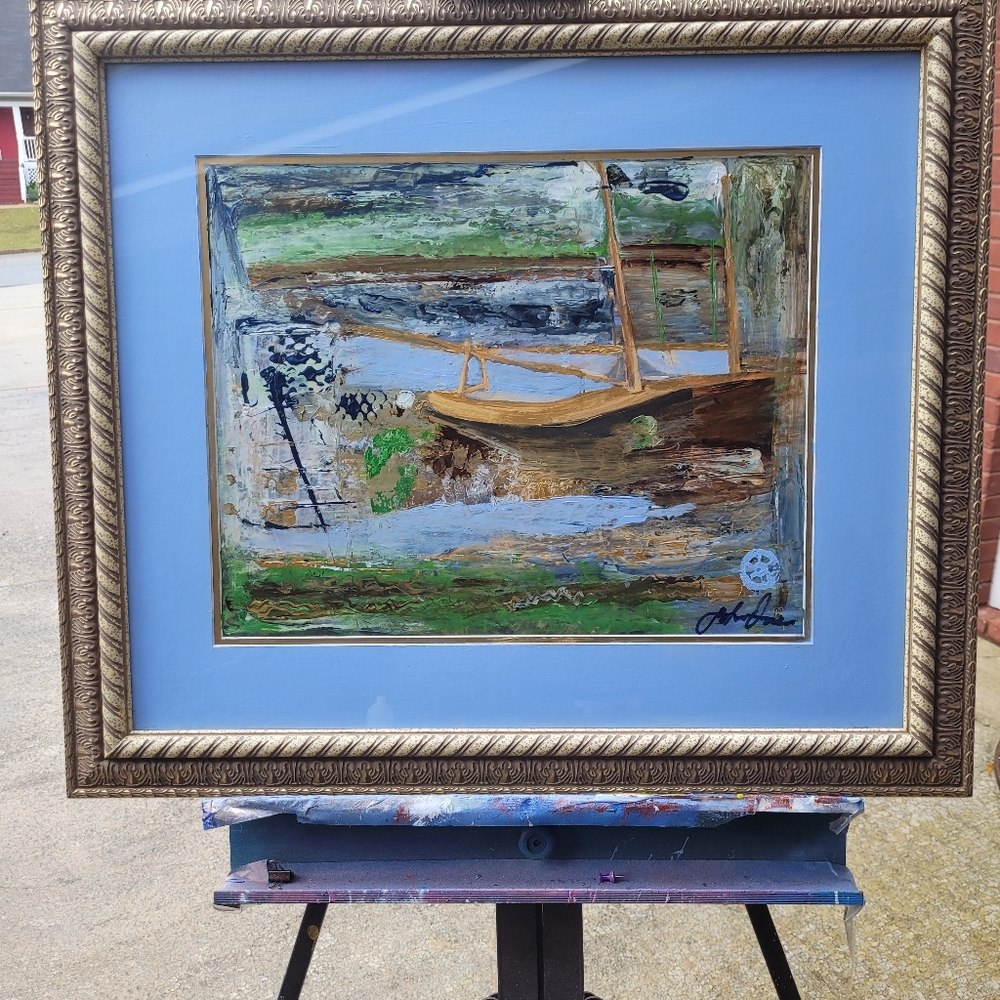 Docking Bay, original painting in acrylics framed and matted signed by artist